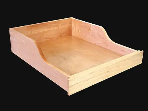 An empty side scoop pullout drawer