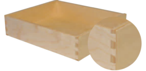 A dovetail drawer with a closeup of the dovetail connection