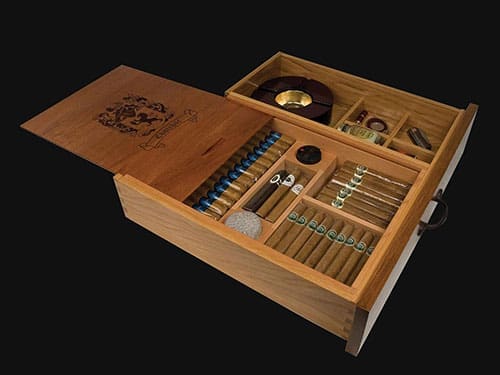 A Humidrawer humidified drawer holding cigars