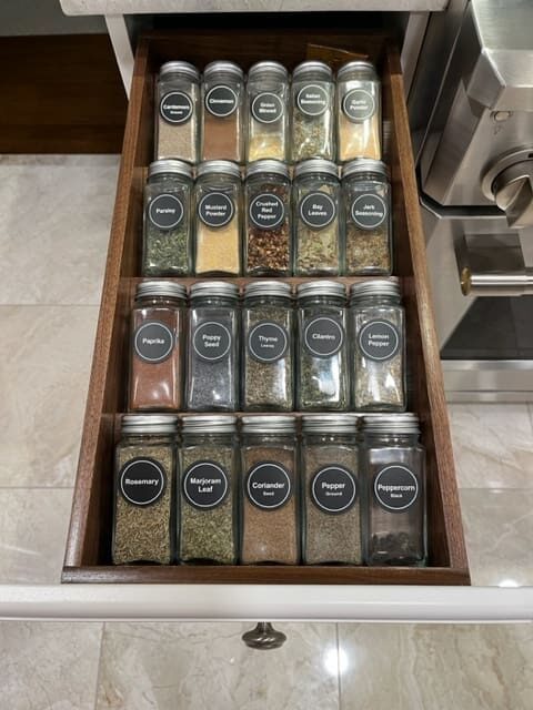 A spice rack drawer
